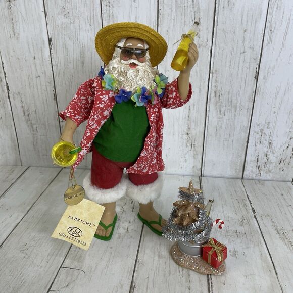 Kurt S. Adler Fabriche Santa Clause On Vacation With Drinks Figure Tropical Tree - Picture 1 of 10
